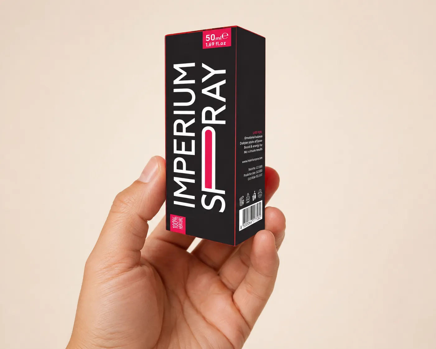 Imperium Spray — Verpackung in der Hand