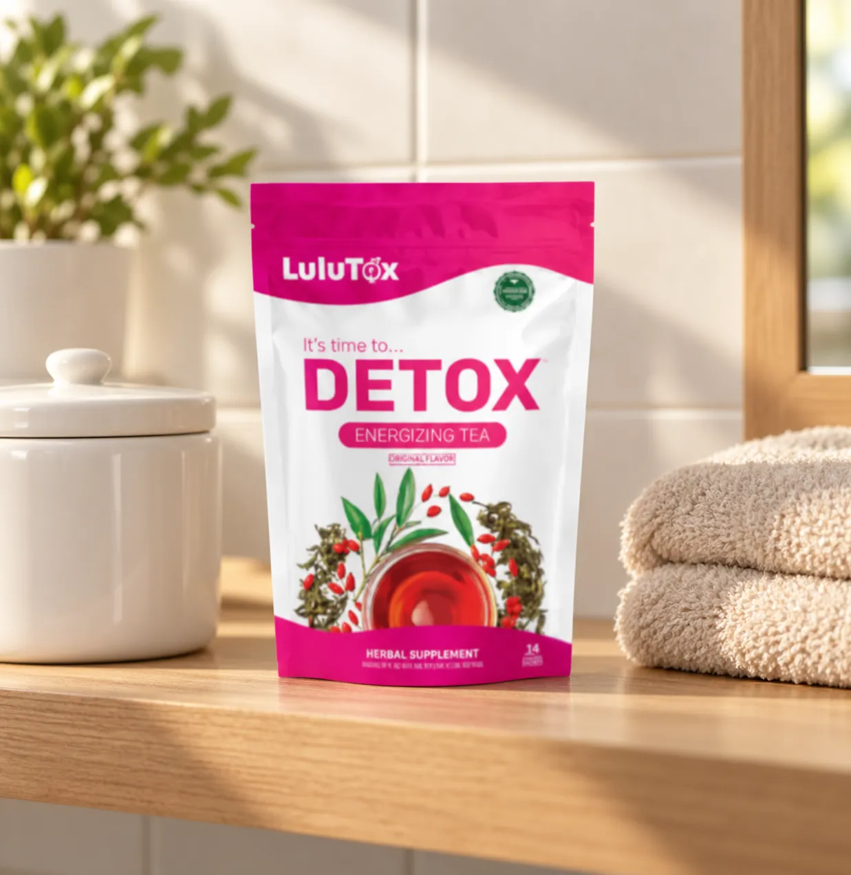 Lulutox Detox Tea — Verpackung im Alltag