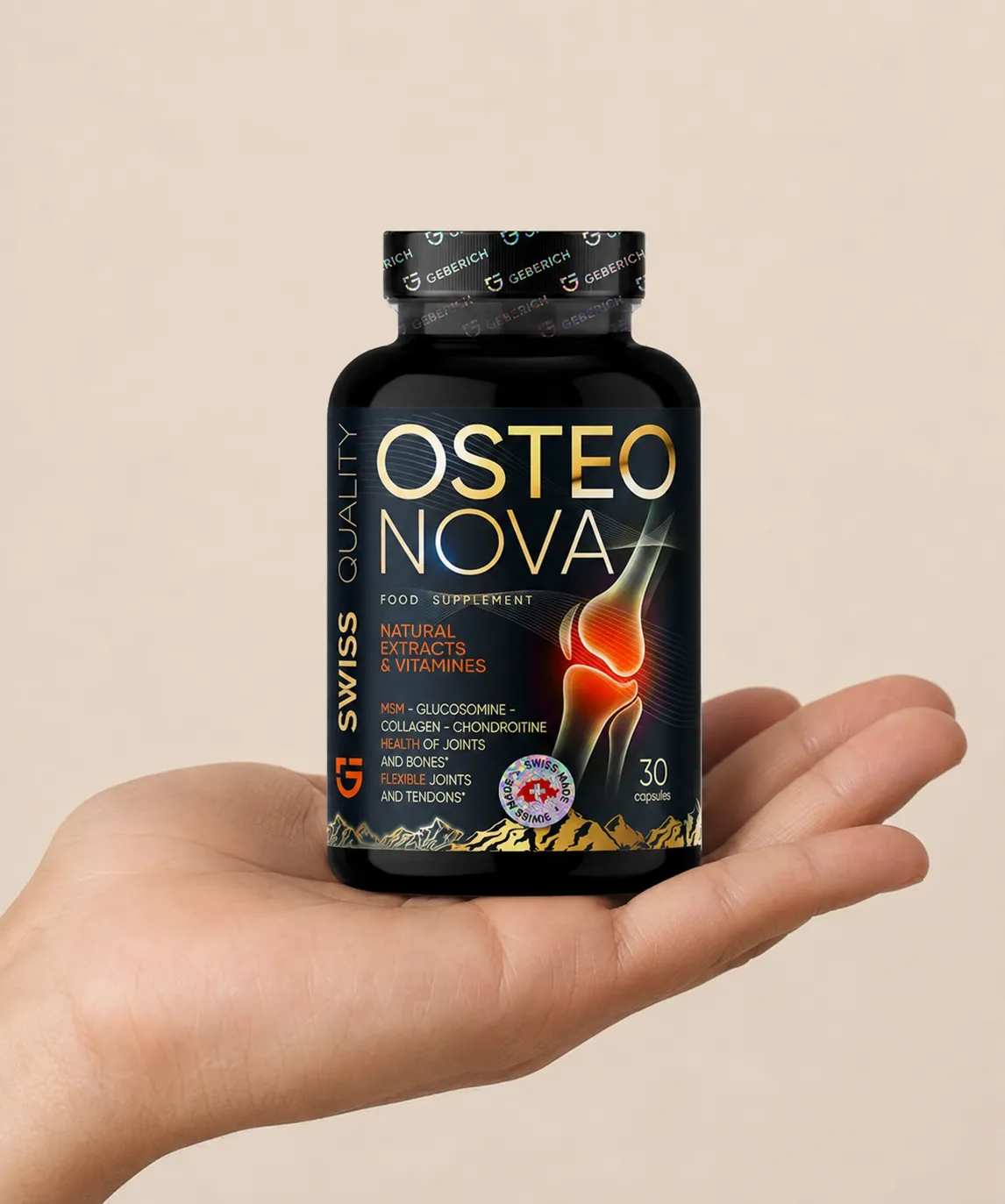 OsteoNova — Verpackung in der Hand