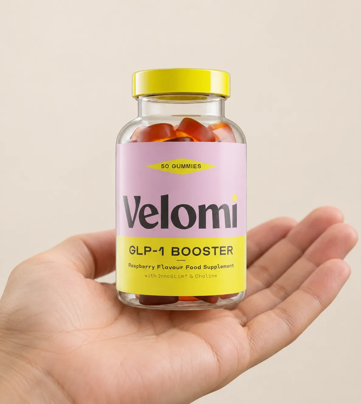 Velomi GLP-1 Gummies — Verpackung in der Hand