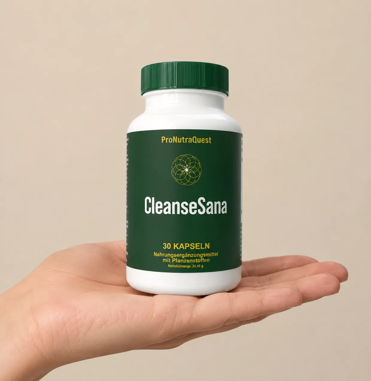 CleanseSana — Verpackung in der Hand